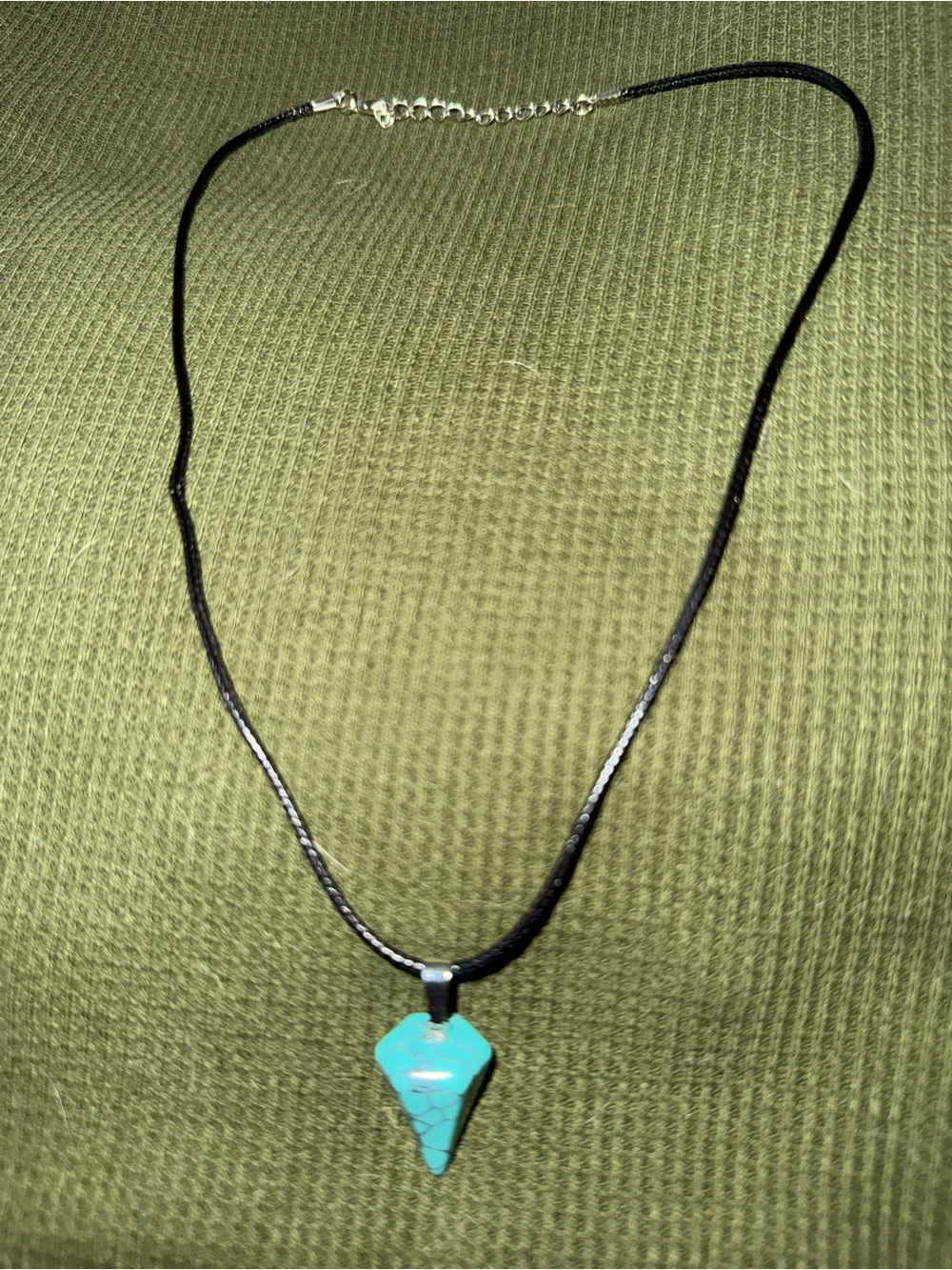 Turquoise Arrowhead Pendant Necklace on Black Cord